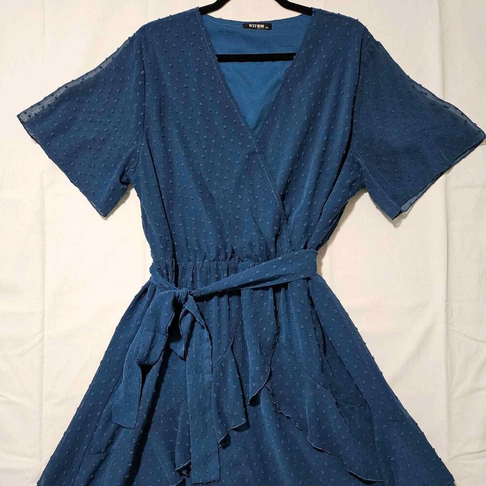 BTFBM - Blue Wrap Dress with Belt